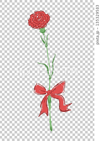 母の日の赤いカーネーションの手書き風カラーイラスト素材（フレーム・リース・花束など） 135329583