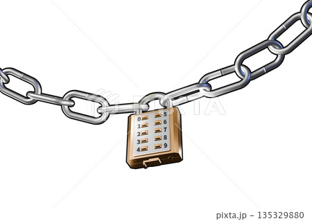 防犯イメージ(ボタン式南京錠タイプ push-button lock )白バック 防犯イメージ(ボタン式南京錠タイプ push-button lock )白バック 135329880