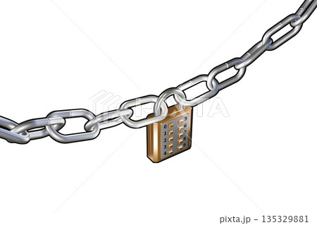 防犯イメージ（ボタン式南京錠タイプ　push-button lock ）白バック 135329881