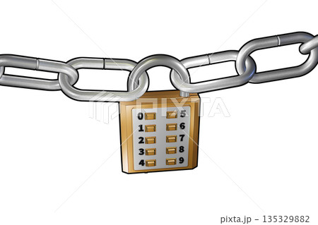 防犯イメージ(ボタン式南京錠タイプ push-button lock )白バック 防犯イメージ(ボタン式南京錠タイプ push-button lock )白バック 135329882
