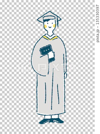 アカデミックガウンを着て立つ男性のイラスト 135330397