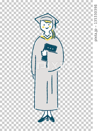 身穿學士服的女性站立插圖 135330398