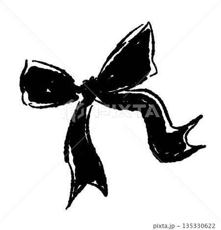 リボンのカーネーションの手書き風モノクロイラスト素材（フレーム・リース・花束など） 135330622