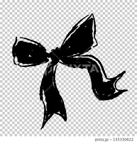 リボンのカーネーションの手書き風モノクロイラスト素材（フレーム・リース・花束など） 135330622