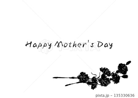 母の日のカーネーションの手書き風モノクロイラスト素材（フレーム・リース・花束など） 135330636