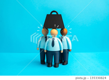 Office workers carry a heavy burden. Pressure and responsibilities. Workload. Commitments and debts. Visual concept of stress, excessive obligations and imbalance between effort 135330824