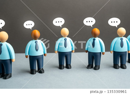 Office workers exchange opinions and moods. Communication between colleagues. Team interaction, emotional intelligence and everyday dialogue shaping corporate culture and productivity Office workers exchange opinions and moods. Communication between colleagues. Team interaction, emotional intelligence and everyday dialogue shaping corporate culture and productivity 135330961