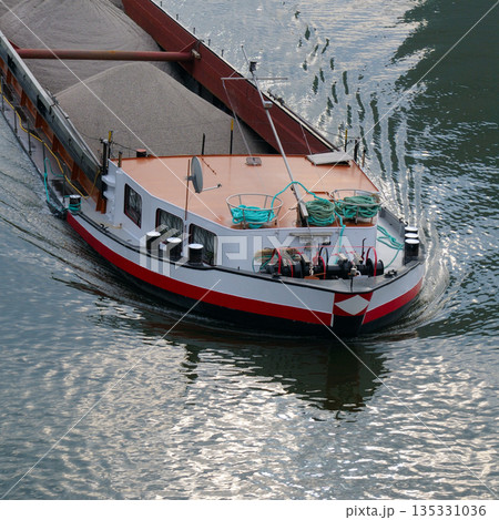 Industrial Cargo Barge Transporting Sand on River 135331036