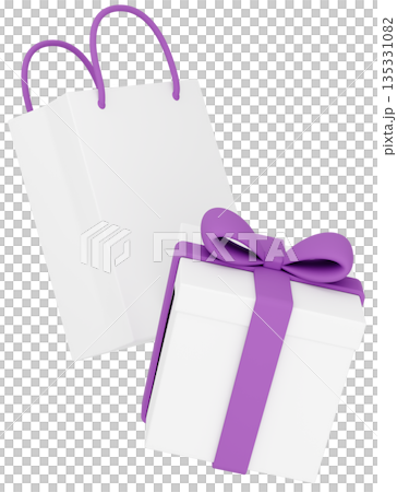3Dイラスト_プレゼントと紙袋_紫 3Dイラスト_プレゼントと紙袋_紫 135331082
