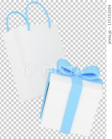3Dイラスト_プレゼントと紙袋_水色 135331084