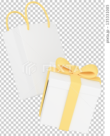 3Dイラスト_プレゼントと紙袋_黄色 135331085