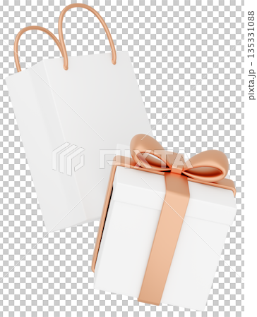 3D插圖_金色禮物和紙袋 3D插圖_金色禮物和紙袋 135331088
