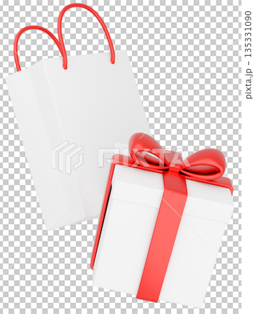 3Dイラスト_プレゼントと紙袋_赤 135331090