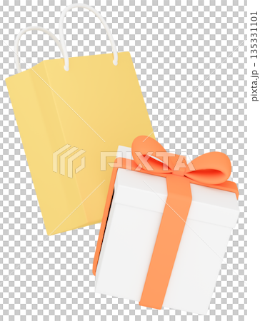 3Dイラスト_プレゼントと紙袋_オレンジ 3Dイラスト_プレゼントと紙袋_オレンジ 135331101