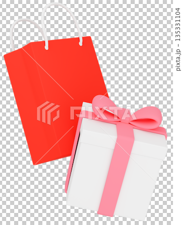 3Dイラスト_プレゼントと紙袋_ピンク 135331104