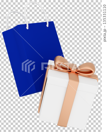 3Dイラスト_プレゼントと紙袋_金色 135331110