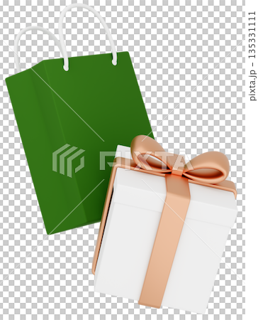 3Dイラスト_プレゼントと紙袋_金色 3Dイラスト_プレゼントと紙袋_金色 135331111