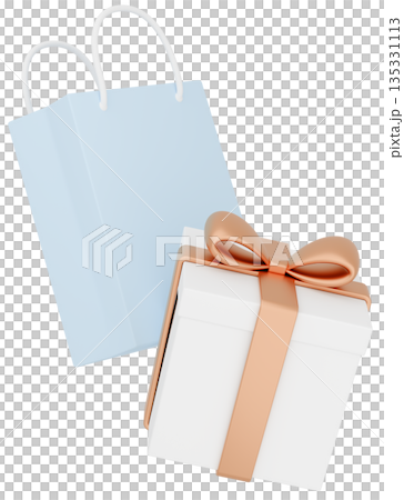 3Dイラスト_プレゼントと紙袋_金色 135331113