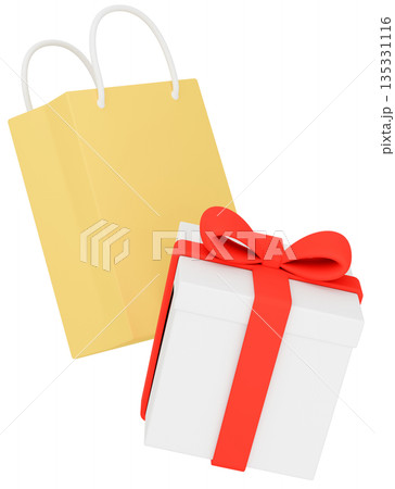 3Dイラスト_プレゼントと紙袋_カラフル 135331116