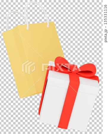 3Dイラスト_プレゼントと紙袋_カラフル 135331116