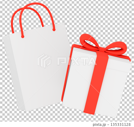 3Dイラスト_プレゼントと紙袋_赤 135331128