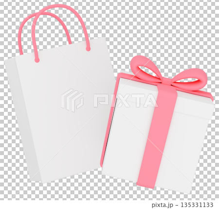 3Dイラスト_プレゼントと紙袋_ピンク 135331133