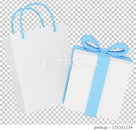3D插圖_禮物和淺藍色紙袋 3D插圖_禮物和淺藍色紙袋 135331134