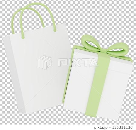 3Dイラスト_プレゼントと紙袋_黄緑 135331136