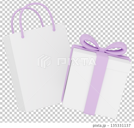 3D illustration_present and paper bag_purple 3D illustration_present and paper bag_purple 135331137