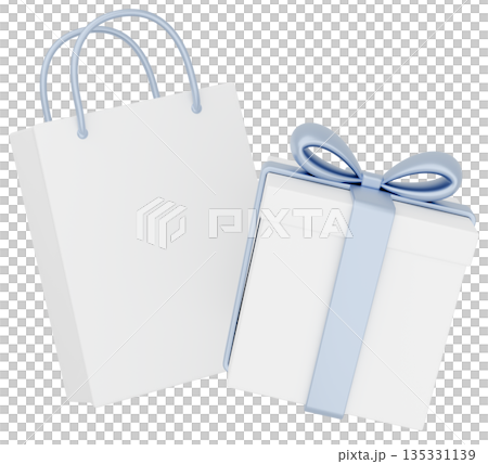 3D illustration_gift and paper bag_silver 3D illustration_gift and paper bag_silver 135331139
