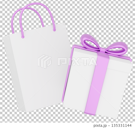 3Dイラスト_プレゼントと紙袋_紫 3Dイラスト_プレゼントと紙袋_紫 135331144