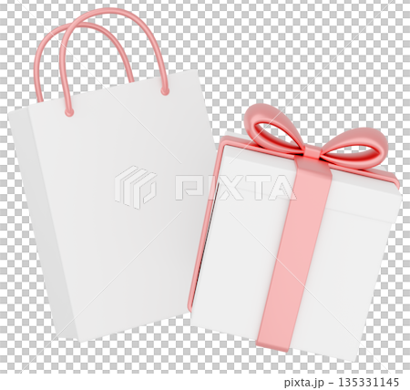3Dイラスト_プレゼントと紙袋_ピンク 3Dイラスト_プレゼントと紙袋_ピンク 135331145