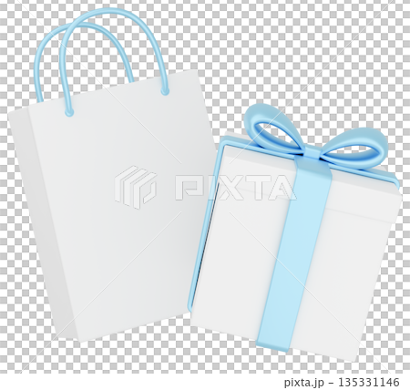 3Dイラスト_プレゼントと紙袋_水色 3Dイラスト_プレゼントと紙袋_水色 135331146