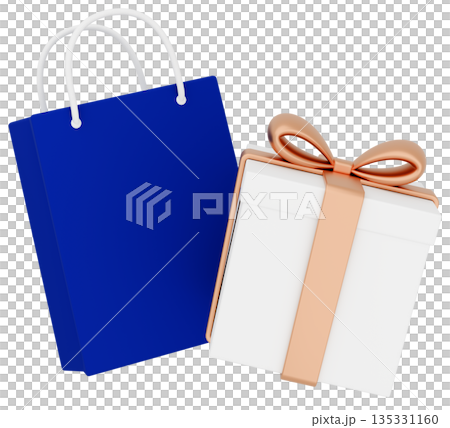 3Dイラスト_プレゼントと紙袋_金色 3Dイラスト_プレゼントと紙袋_金色 135331160