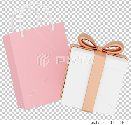 3D插圖_金色禮物和紙袋 135331162