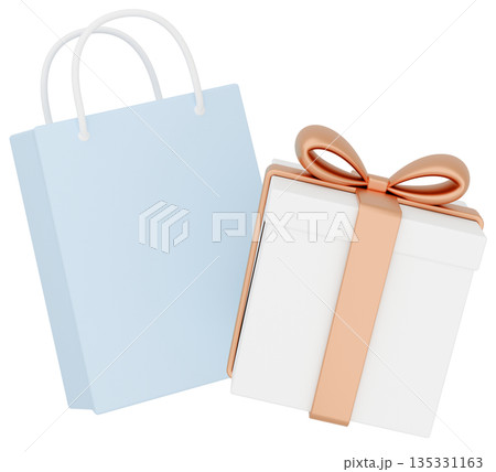 3Dイラスト_プレゼントと紙袋_金色 135331163