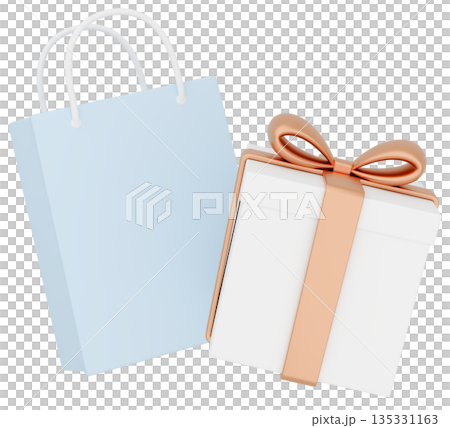 3Dイラスト_プレゼントと紙袋_金色 135331163