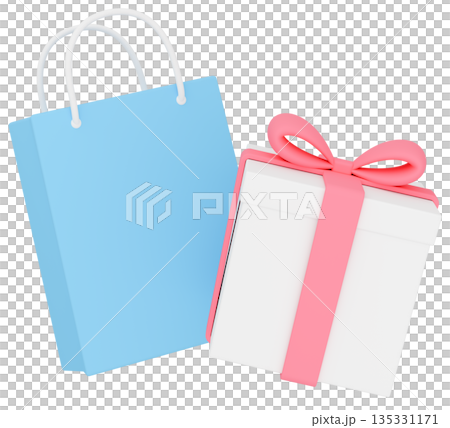 3Dイラスト_プレゼントと紙袋_カラフル 135331171