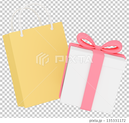 3Dイラスト_プレゼントと紙袋_カラフル 3Dイラスト_プレゼントと紙袋_カラフル 135331172