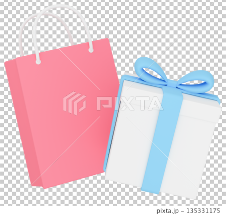 3Dイラスト_プレゼントと紙袋_カラフル 135331175