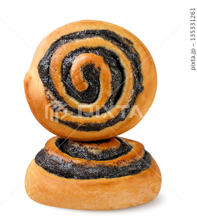 Two poppy seed buns close-up on a white. Isolated 135331261