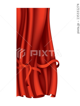 Red curtains realistic. Theater fabric silk decoration for movie cinema or opera hall. Curtains and draperies interior decoration object. Isolated on transparent for theater stage Red curtains realistic. Theater fabric silk decoration for movie cinema or opera hall. Curtains and draperies interior decoration object. Isolated on transparent for theater stage 135331274