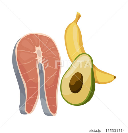 Colorful Healthy Food: Salmon, Avocado, and Bananas Colorful Healthy Food: Salmon, Avocado, and Bananas 135331314