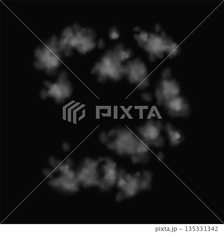 Texture of Gunshot Smoke Cloud Imposed on a Black Background, Creating an Atmosphere Texture of Gunshot Smoke Cloud Imposed on a Black Background, Creating an Atmosphere 135331342