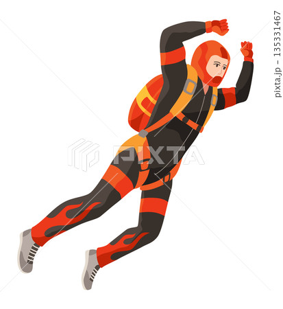 Cartoon skydiver character. Guy jumping from an airplane, free fall, flying in sky, people falling in different poses, extreme sport 135331467
