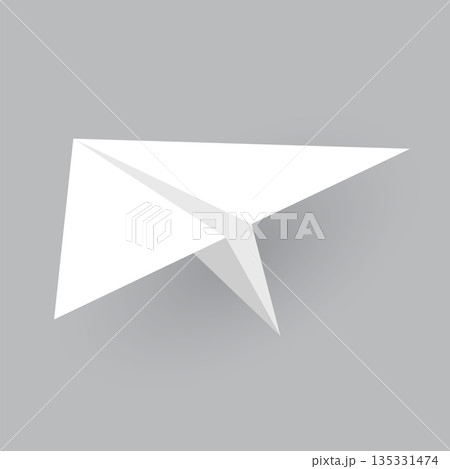 Paper plane model. Origami handmade aircraft view. Vector white paper airplane with shadow, isolated on gray background Paper plane model. Origami handmade aircraft view. Vector white paper airplane with shadow, isolated on gray background 135331474