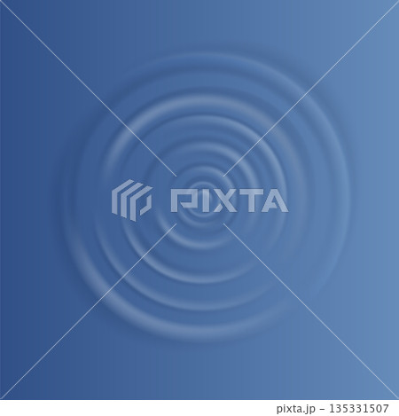 Water ripple effect top view. Realistic caustic drop or sound wave splash effect, concentric circles in puddle. Vector round wave surface 135331507