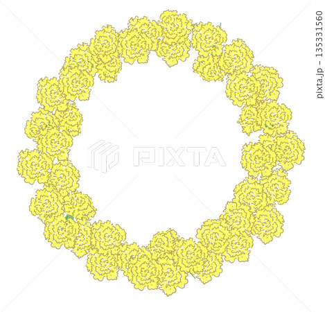 母の日の黄色カーネーションの手書き風カラーイラスト素材（フレーム・リース・花束など） 135331560