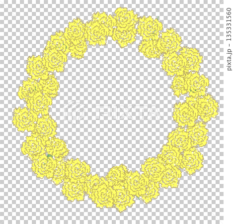 母の日の黄色カーネーションの手書き風カラーイラスト素材（フレーム・リース・花束など） 135331560