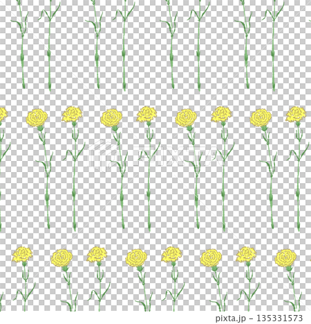 母の日の黄色カーネーションの手書き風カラーイラスト素材（フレーム・リース・花束など） 135331573